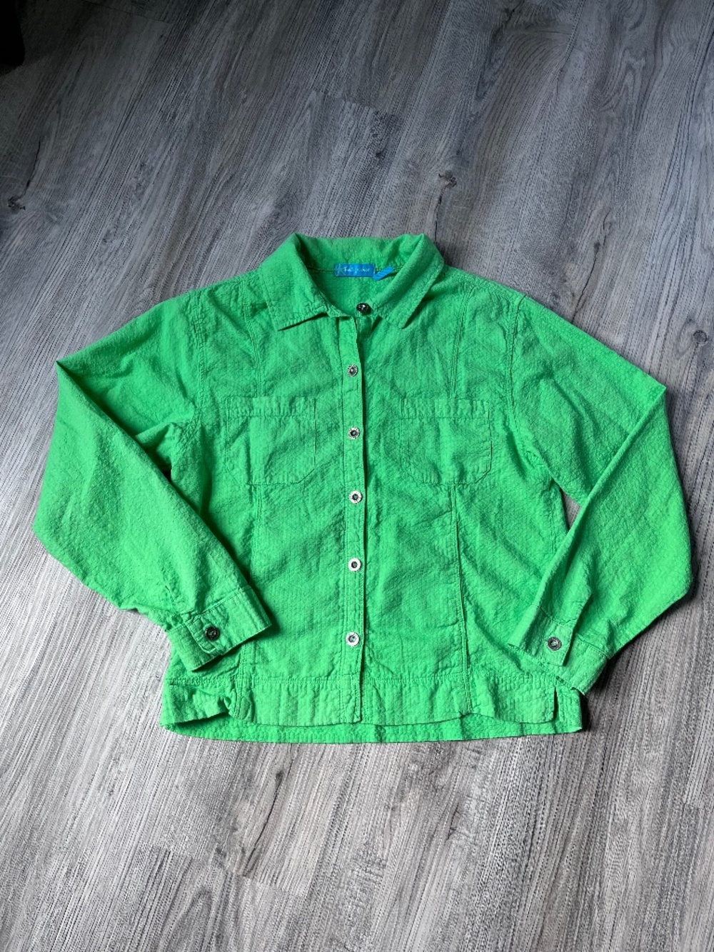 Fresh Produce Women's Button Up Top Small Seersucker Coastal Beach jean jacket